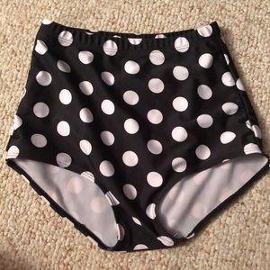 Vintage High Waisted Black and White Polka Dot Bikini Bottoms XS EUC
